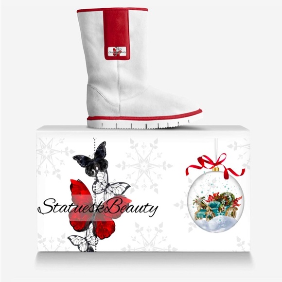 Red & White Suede Winter Boots – Stylish, Cozy, & Perfect for Any Occasion! - Picture 3 of 8